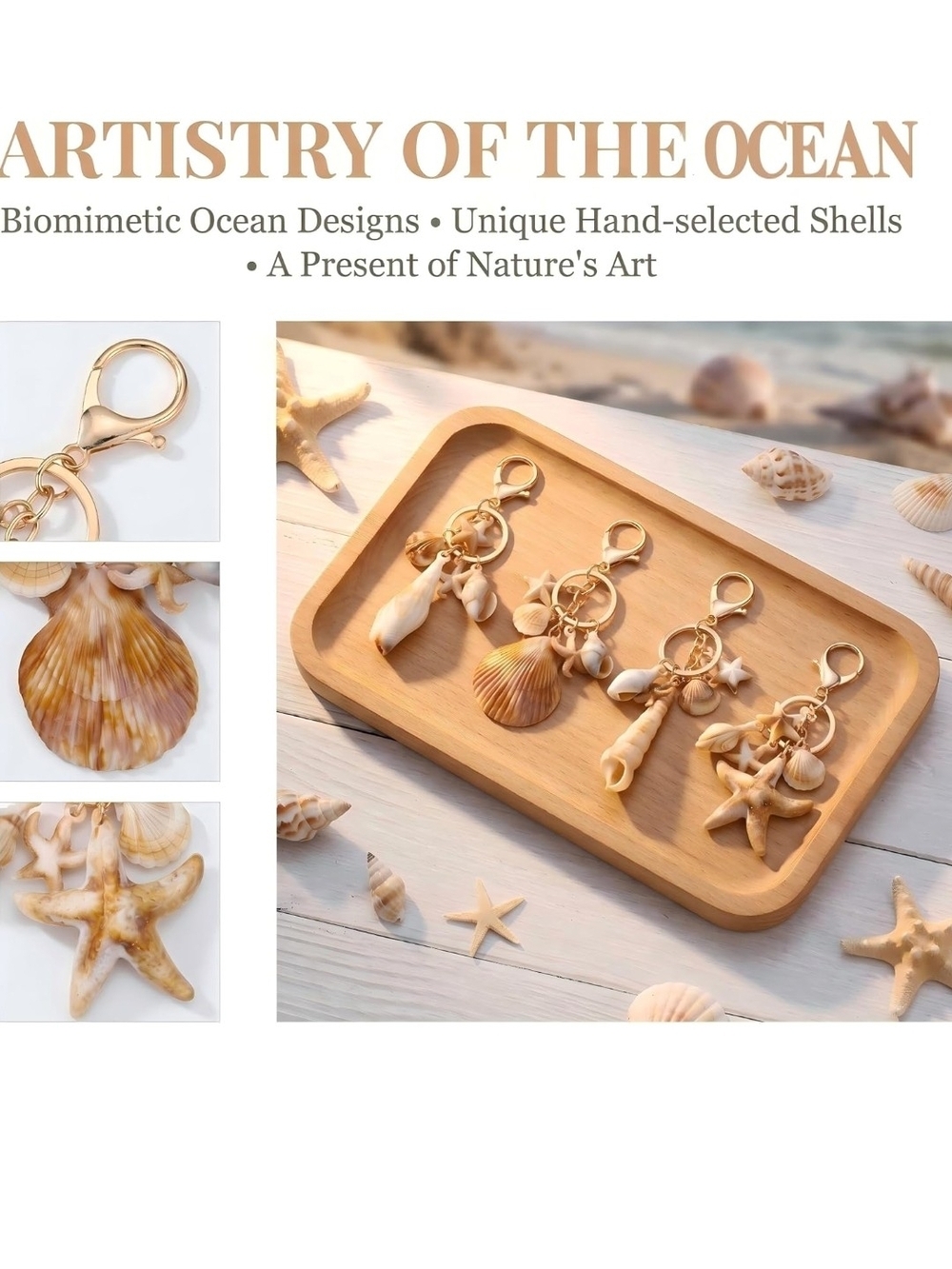 Seashell Charm Keychains - Gold Hardware - Picture 3 of 7